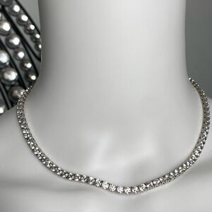 Choker Necklace 925 Sterling Silver China 16” 28.45 Grams Cubic Zircons